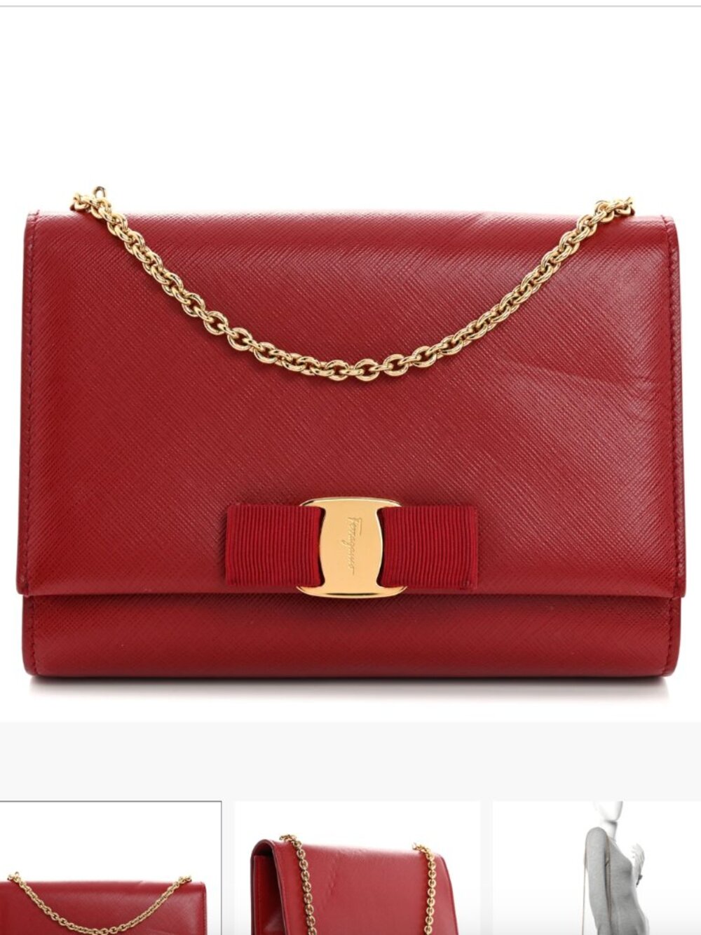 Salvatore Ferragamo Printed Calfskin Mini Miss Vara Bow Chain Bag Rosso